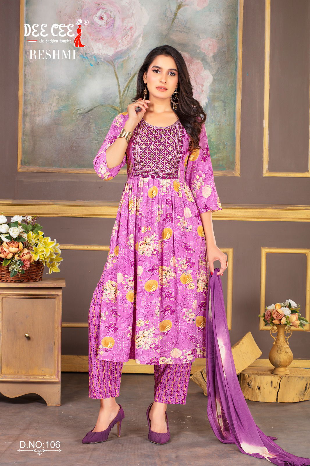 Reshmi By Deecee Rayon Foil Printed Naira Cut Kurti With Bottom Dupatta Wholesale Price In Surat